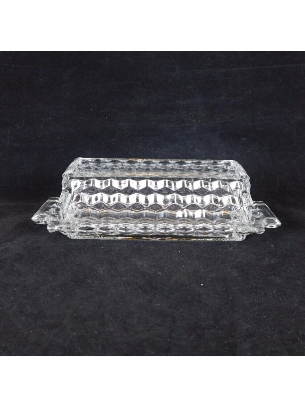 Fostoria American Clear Quarter Pound Covered Butter Dish w Lid 7.75" long FLAW